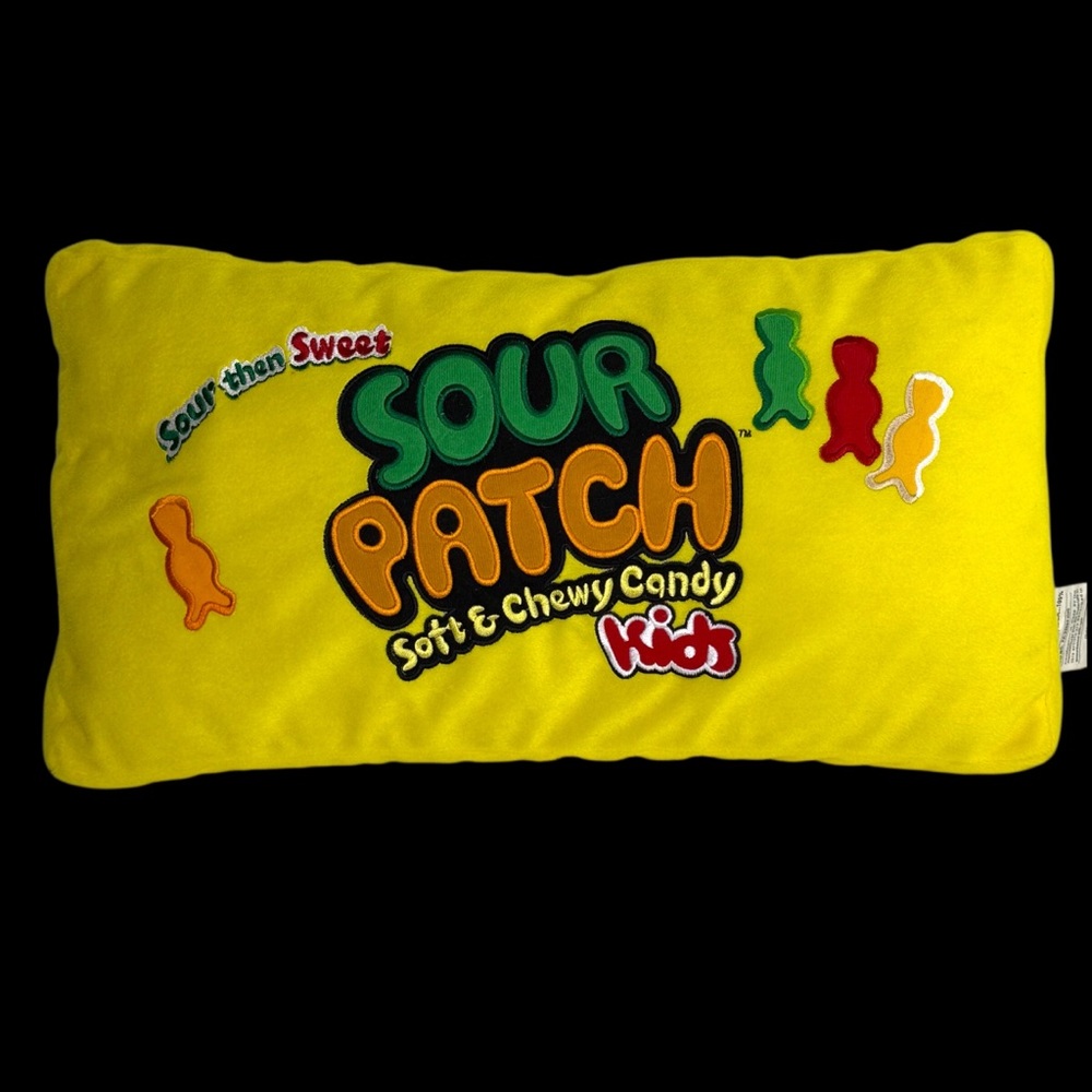 Sour Patch Kids Throw Pillow Decor Soft & Chewy Candy Rectangle 10” x 21” Yellow